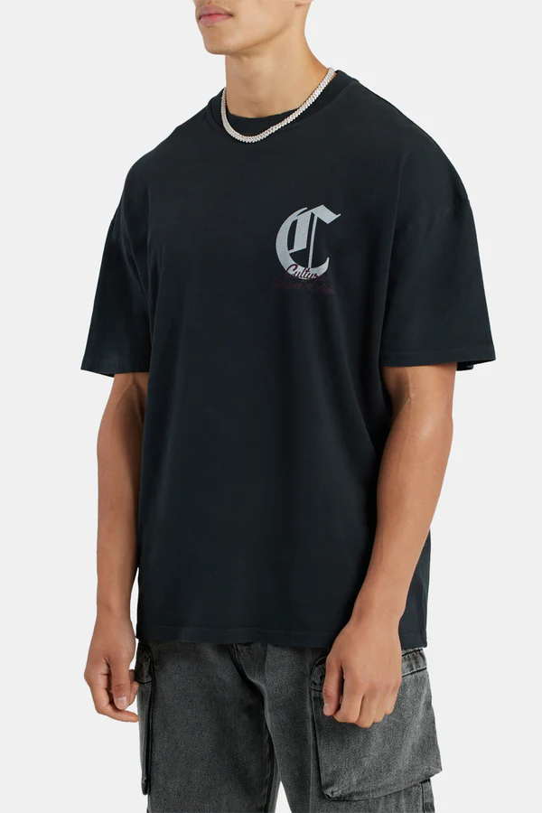 CHERUB GRAPHIC OVERSIZED T-SHIRT-Siyah