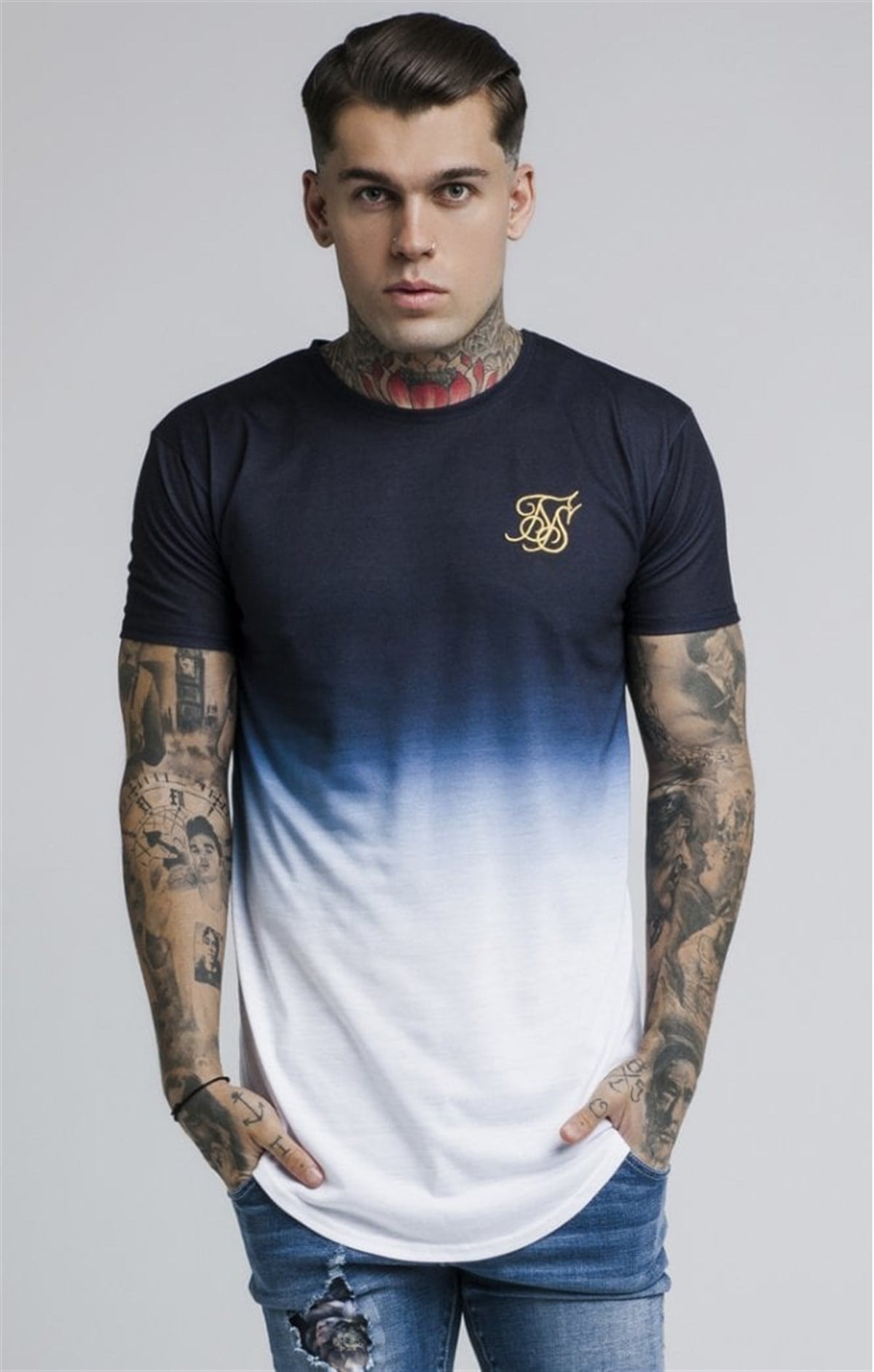 Çift Renk Geçişli T shirt Siyah-Beyaz