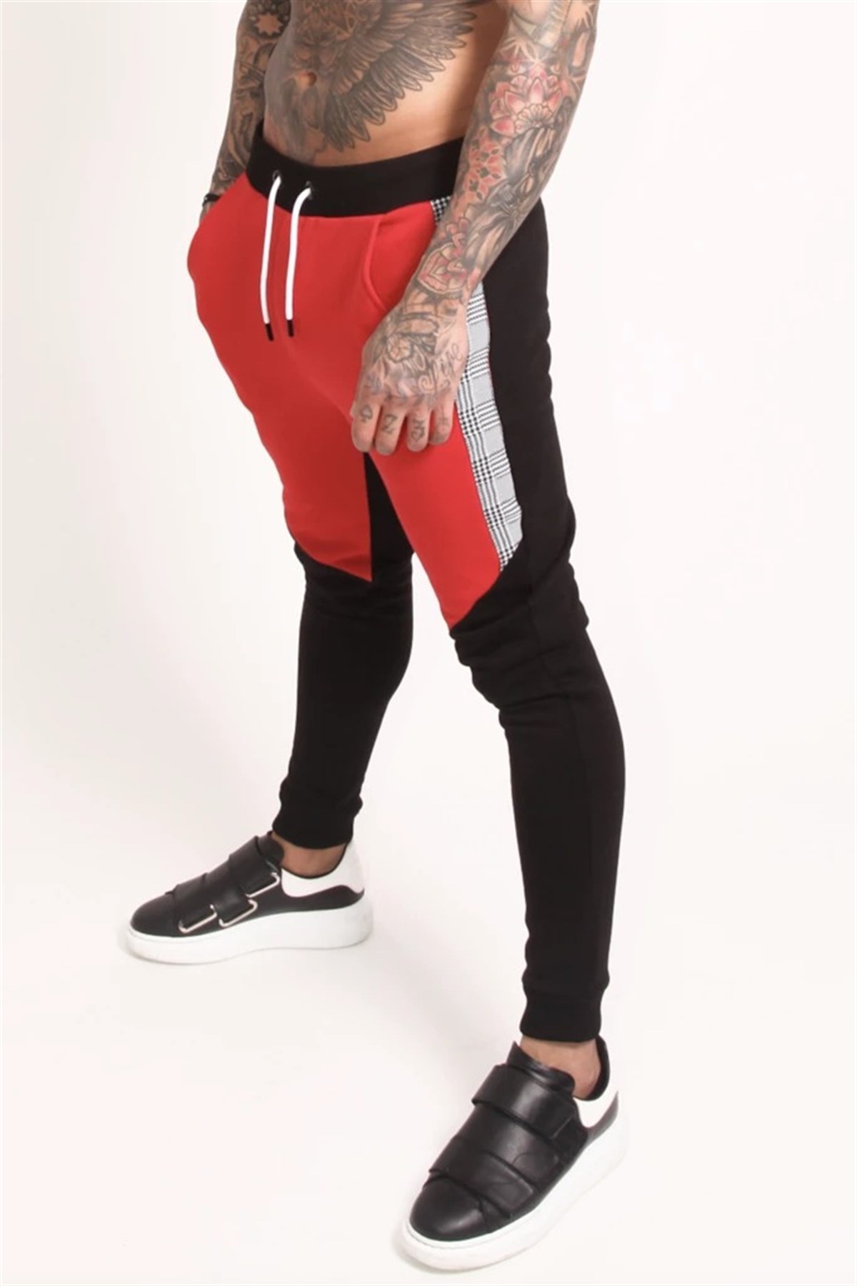 Çift Renk Slim Jogger Siyah-Kırmızı