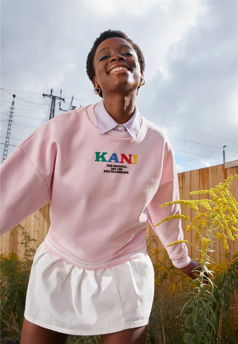 Çok Renkli Oversize Crew Sweat Pembe