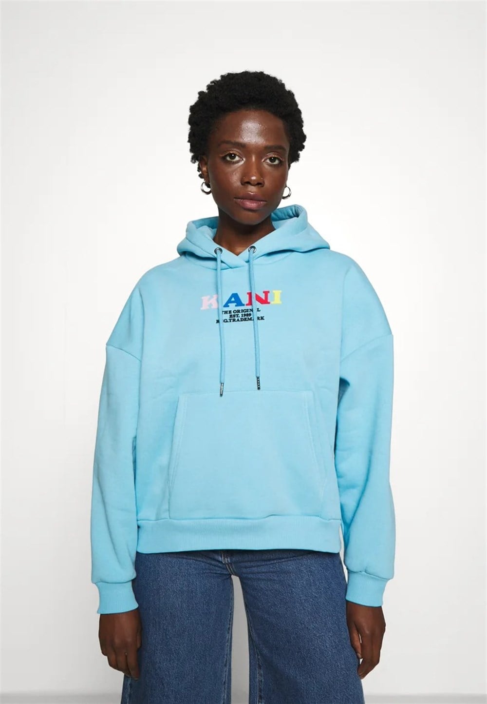 Çok Renkli Oversize Kapişonlu Sweat Mavi Açık