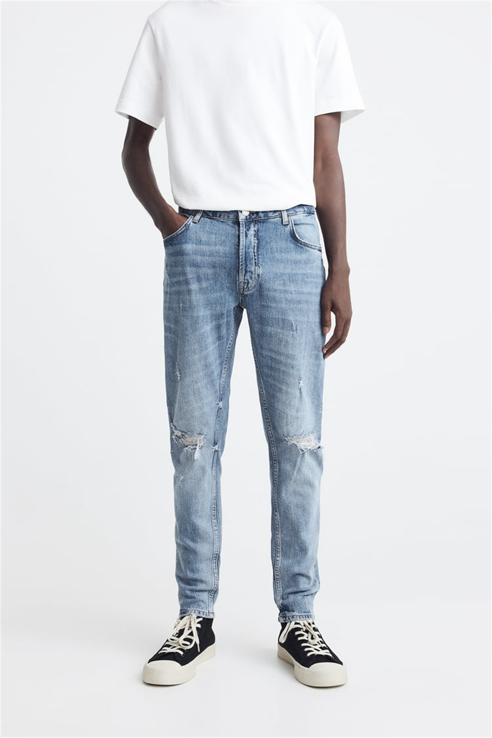 Eskitme Skinny Jean-Mavi Açık