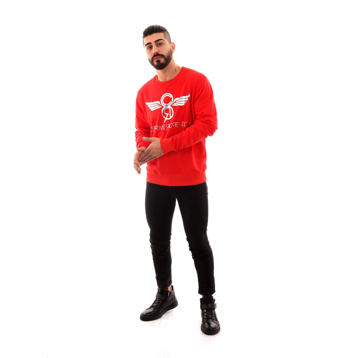 Gümüş Baskılı Sweat Kırmızı