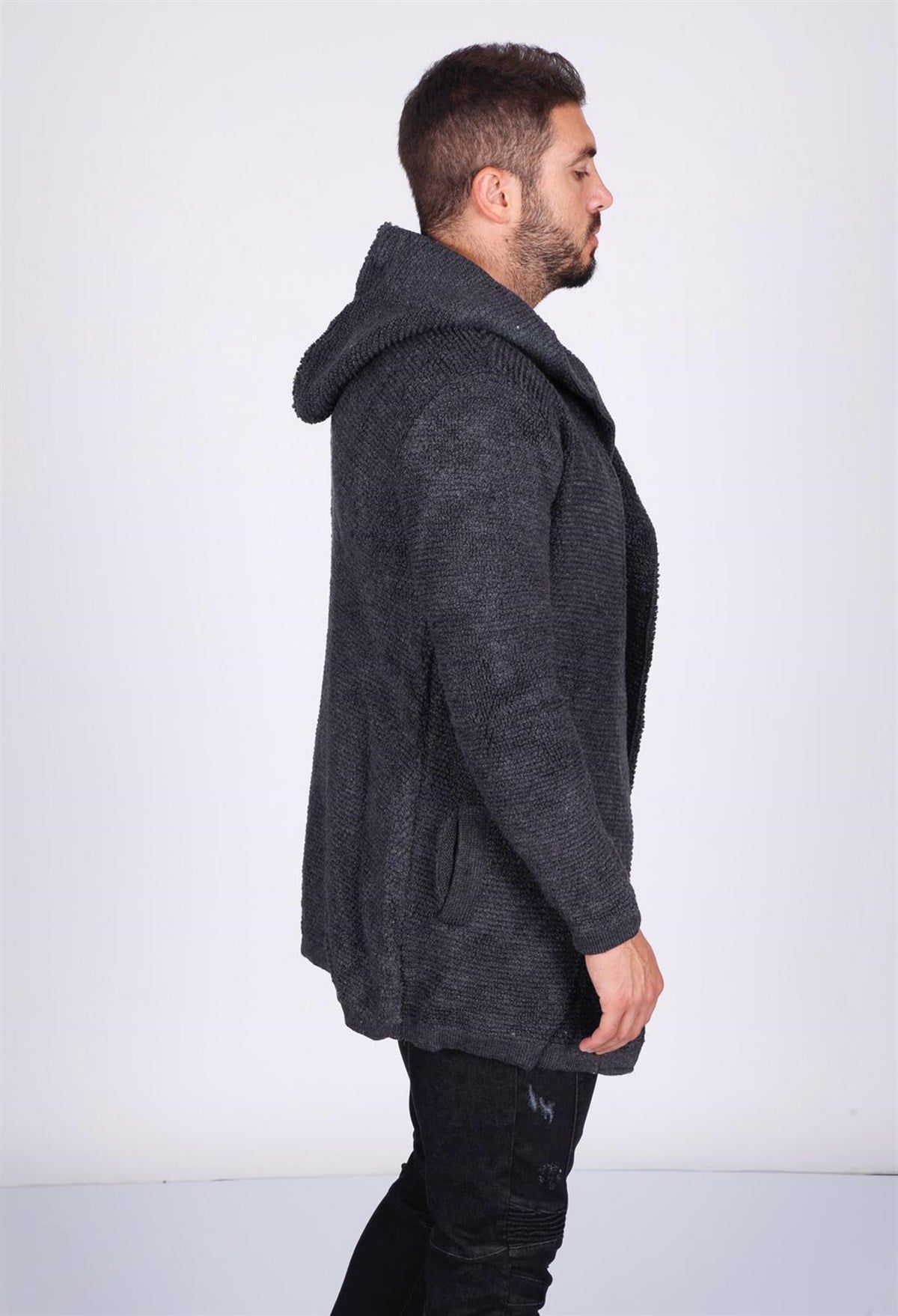 Long Triko Hırka Antrasit-Gri