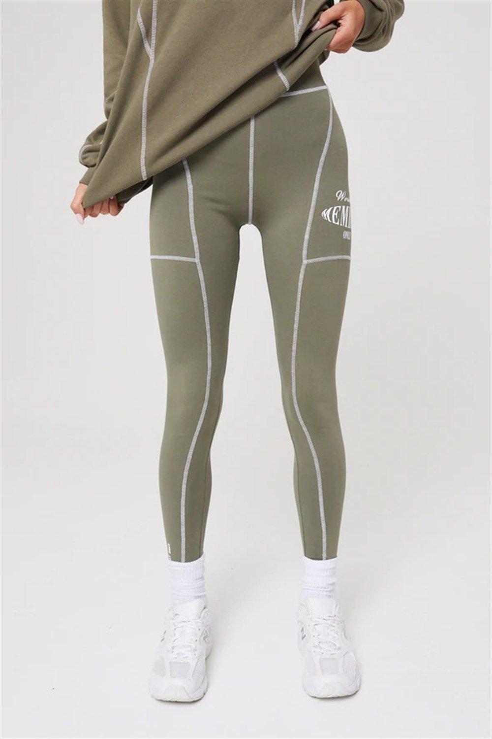 Members Only Overlock Dikişli Tayt Haki