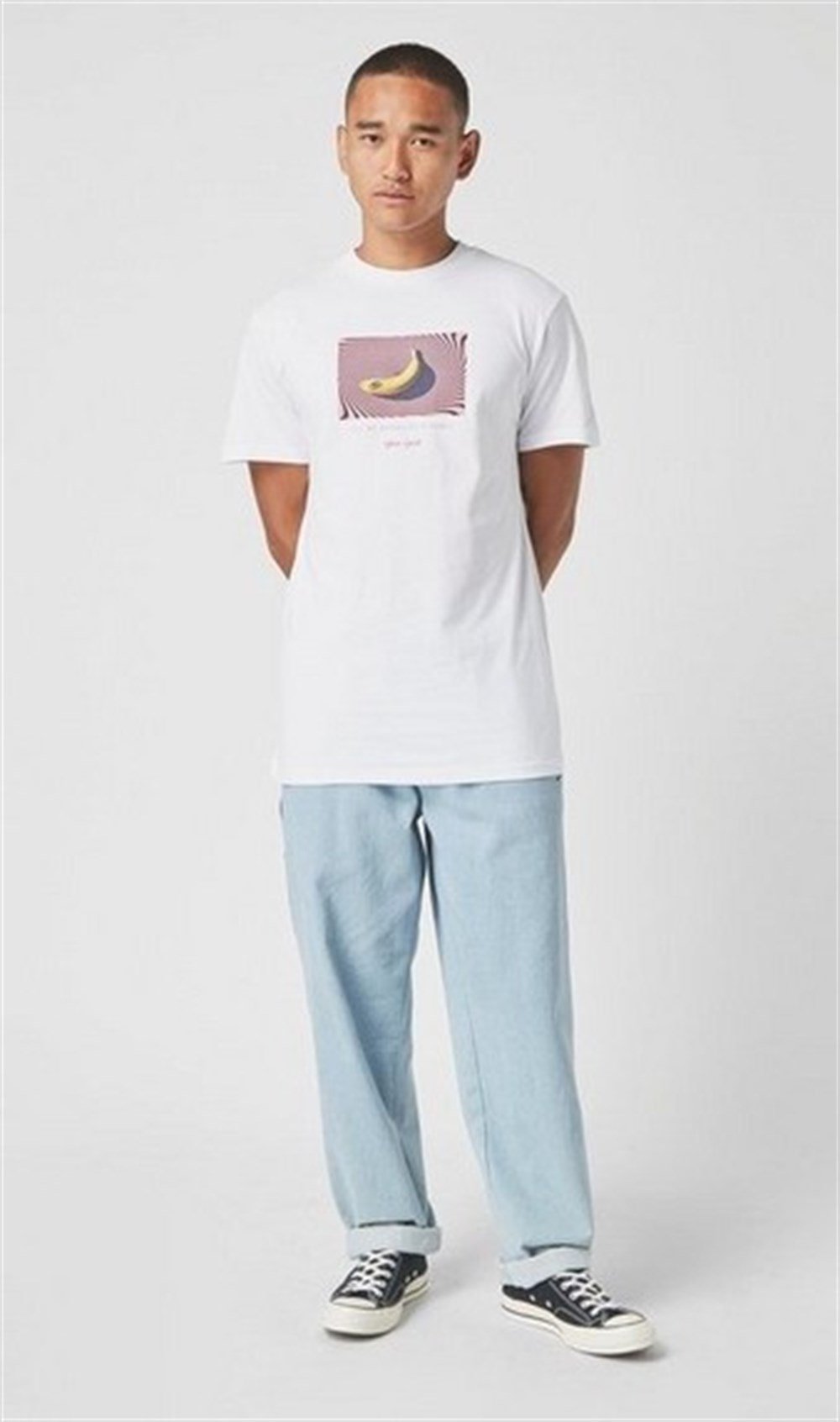 Oversize Banana Baskılı T shirt Beyaz