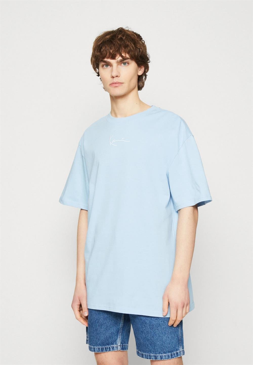 Oversize Basic  Small Logo  T shirt-Mavi Açık