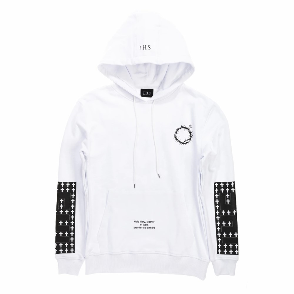Oversize Baskılı  Sweat Hoodie Beyaz