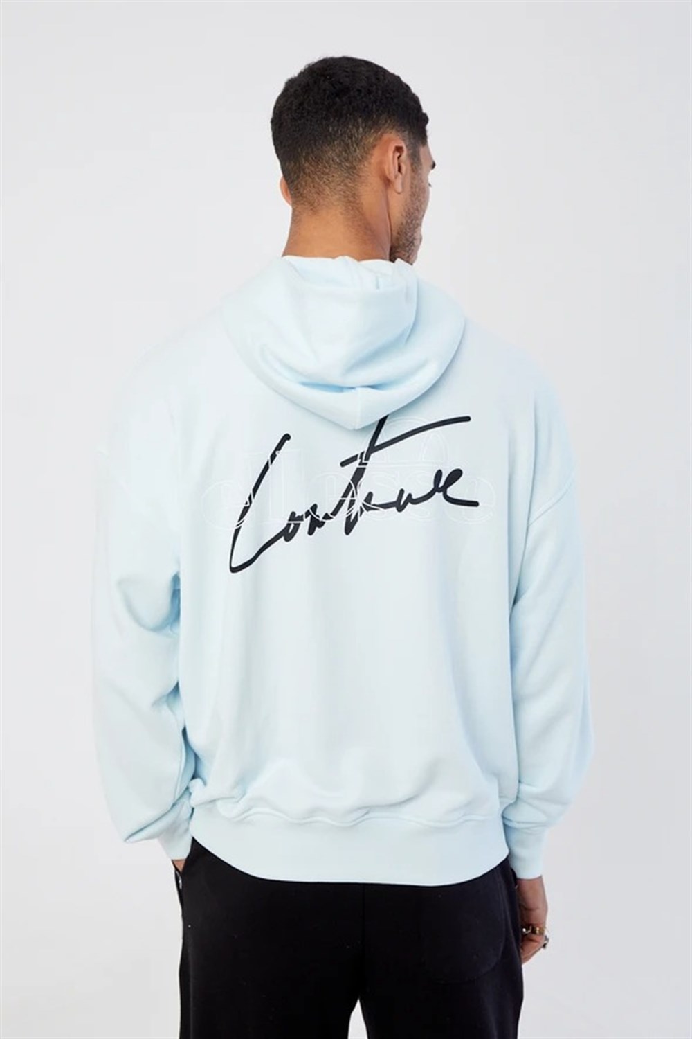 Oversize Ellese  Kapişonlu  Sweat Mavi Açık