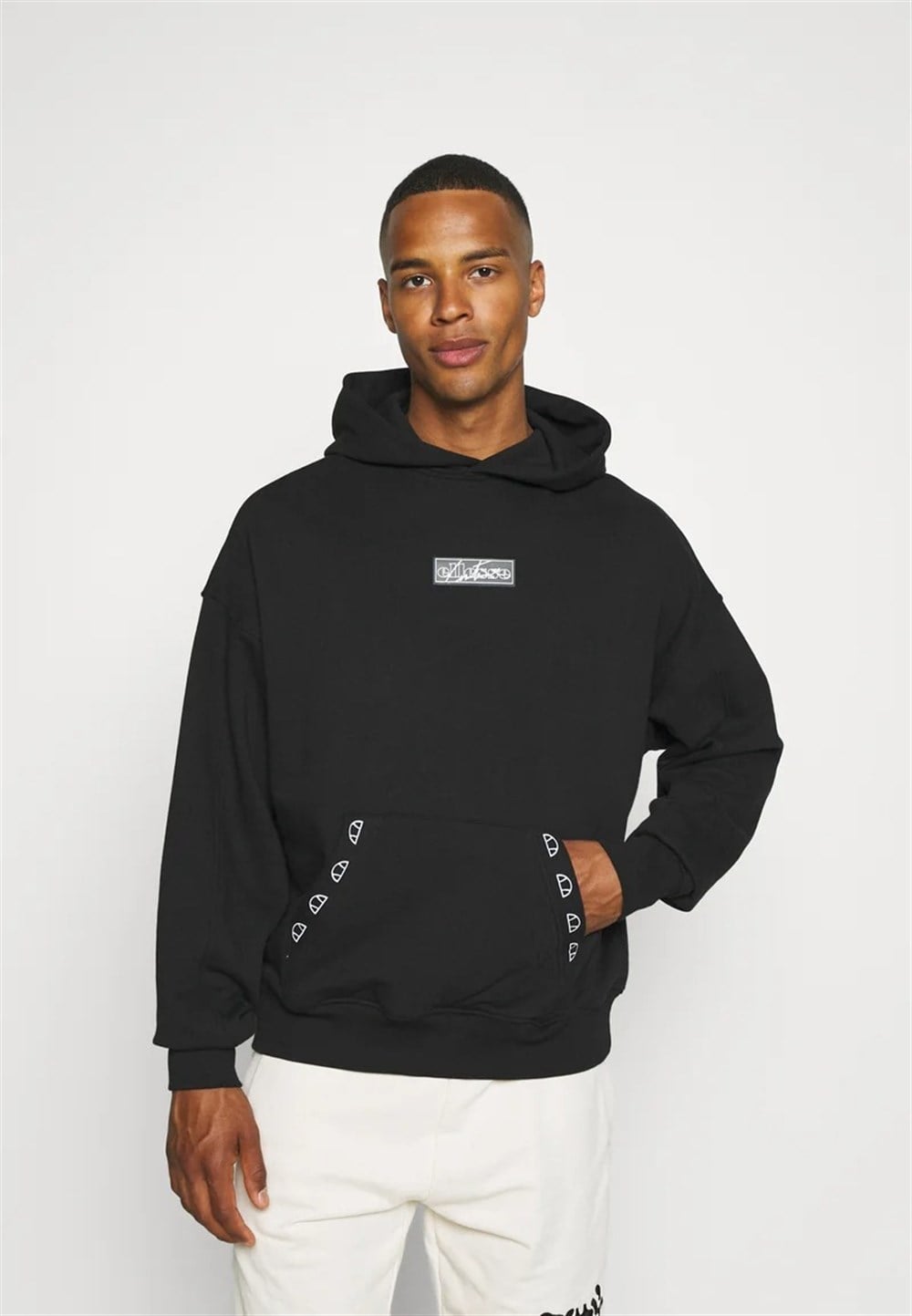 Oversize Ellese  Kapişonlu  Sweat Siyah