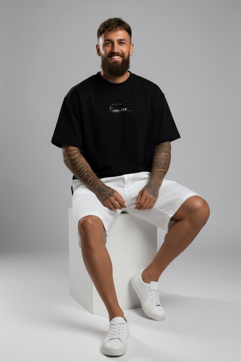 Oversize Forewer T-Shirt-Siyah