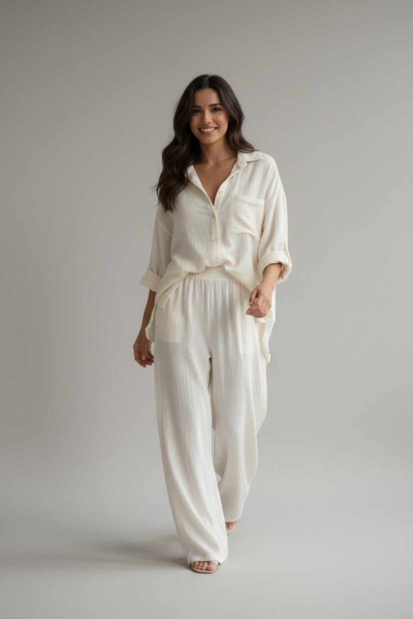 Oversize Muslin Gömlek-Bej