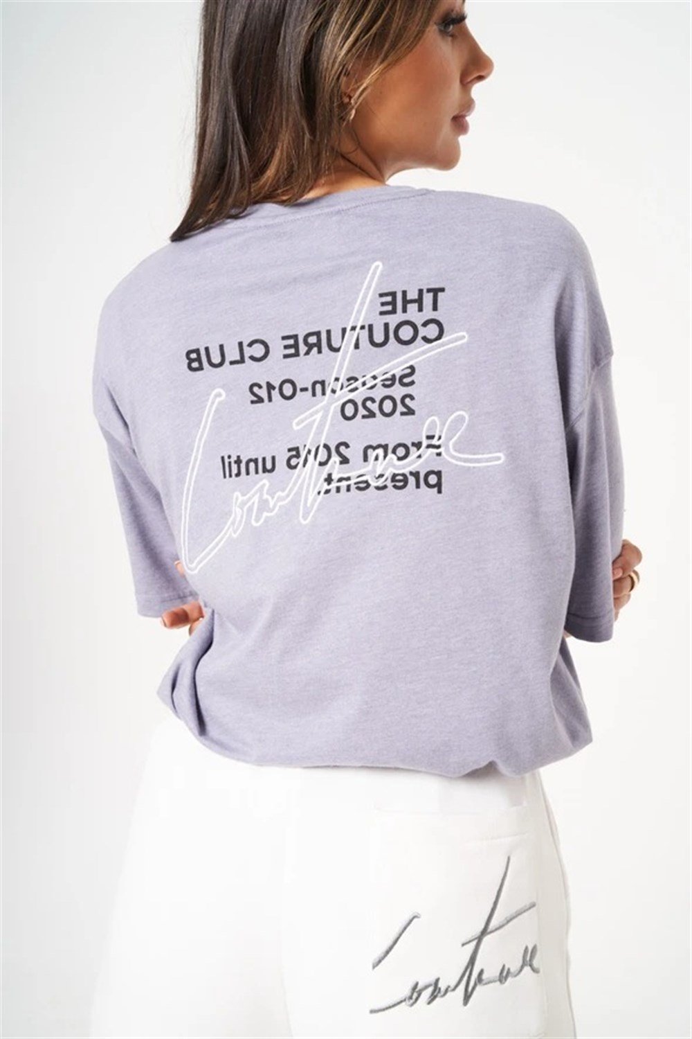 Oversize Unisex Season Nakışlı T shirt Mor