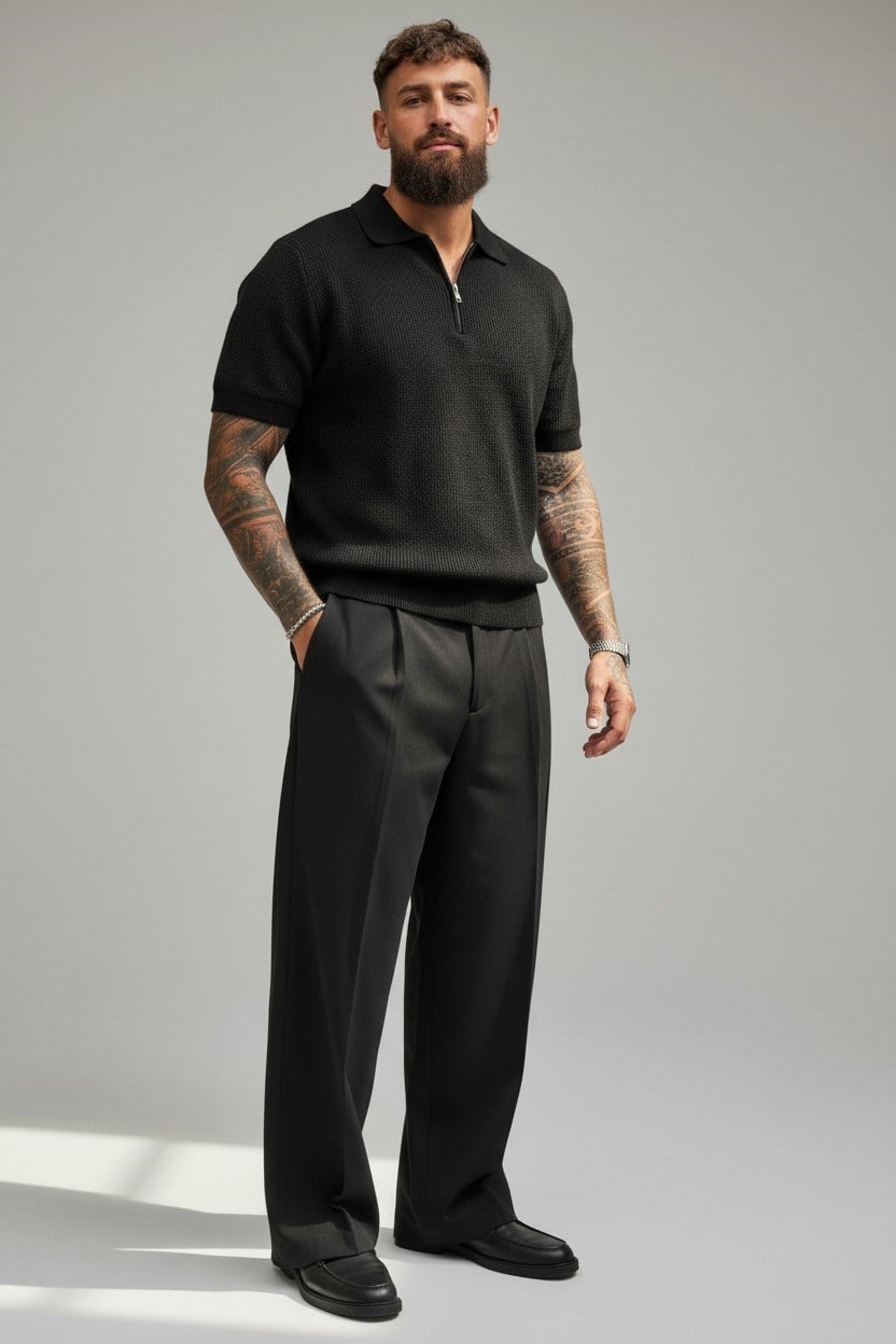 Polo  Yaka Merserize T-shirt-Siyah