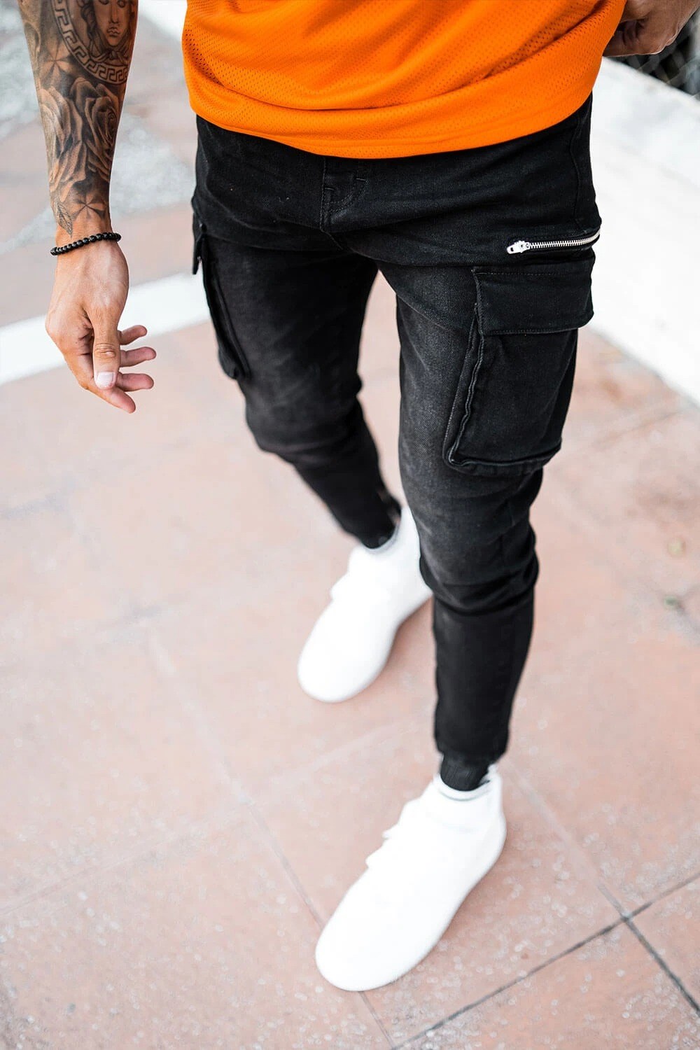 Skinny Fermuarlı  Kargo Jean Siyah