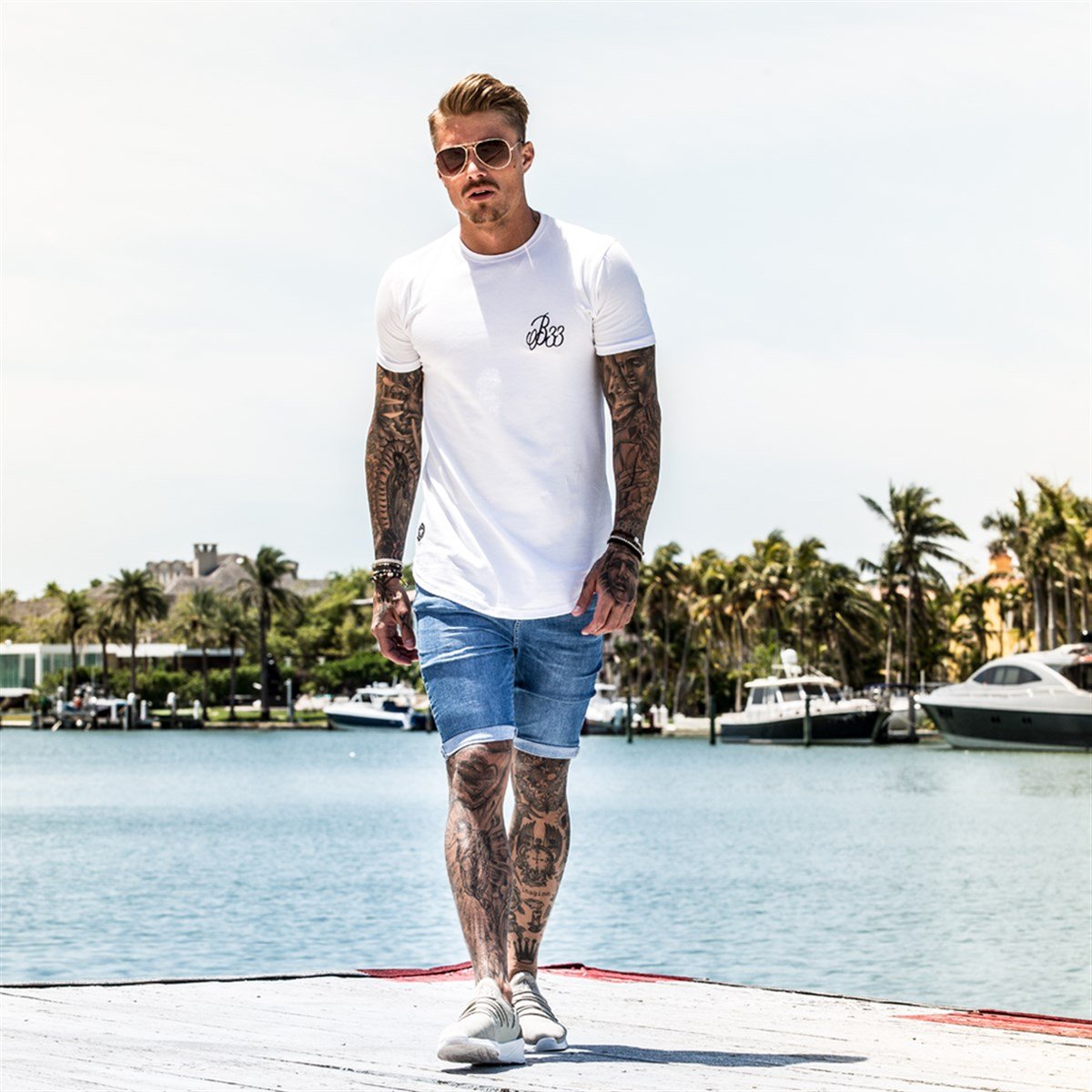 Taşlamı Jean Şort Mavi