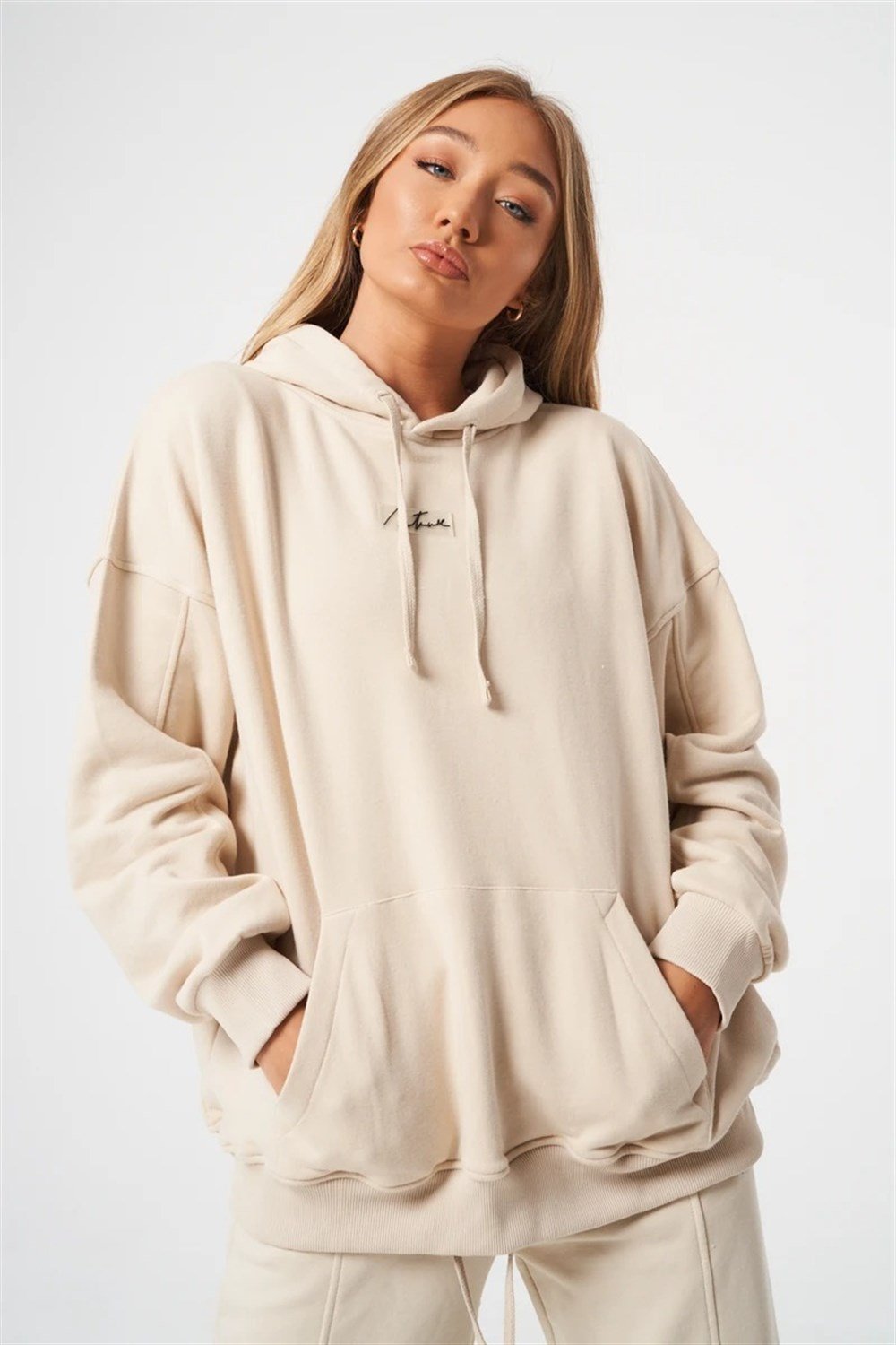 Unisex Oversize  Plastik Baskılı Sweat Kirli Beyaz