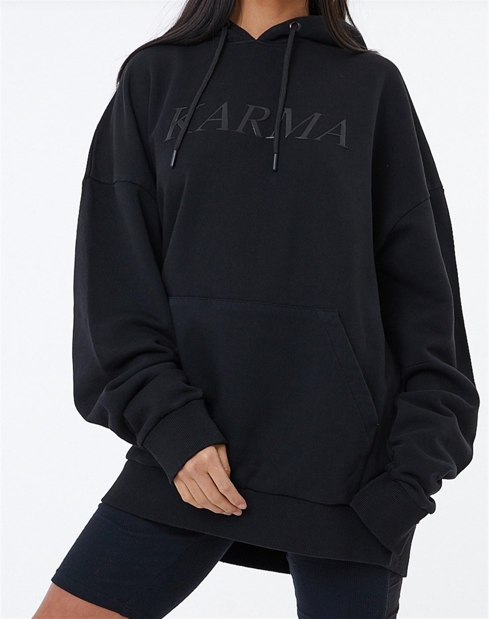 Unisex Oversize Karma  Kapişonlu  Sweat Siyah