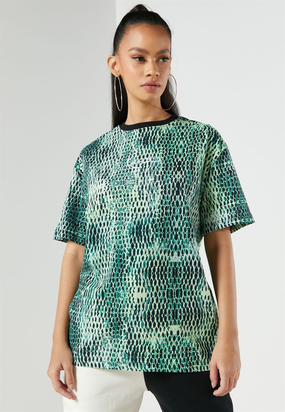 Unisex Oversize Yılan Baskılı  T shirt Yeşil