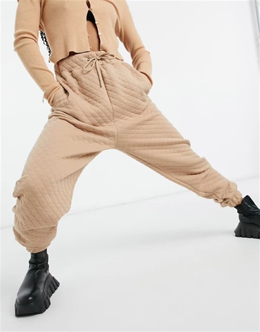 Unisex Rahat Kesim Kapitone Eşofman Altı  Jogger Somon