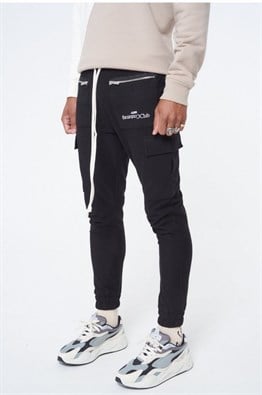 Cepleri Fermuarlı Kargo Jogger  Eşofman Altı Siyah