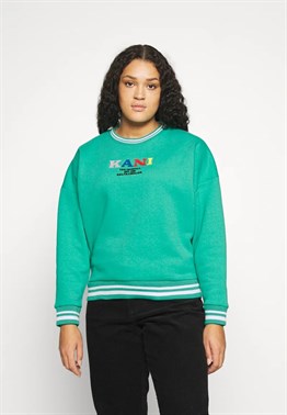 Çok Renkli Oversize Crew Sweat Yeşil