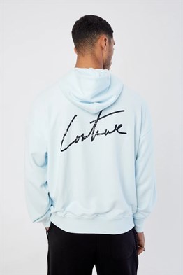 Oversize Ellese  Kapişonlu  Sweat Mavi Açık