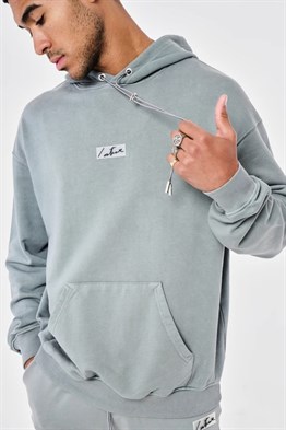 Oversize  Plastik Etiketli Arkası Nakışlı Sweat Antrasit