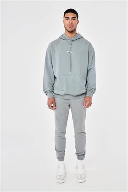 Oversize  Plastik Etiketli Arkası Nakışlı Sweat Antrasit