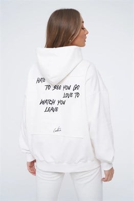 Unisex Oversize Arkası NAkışlı Overlock  Sweat Kirli Beyaz