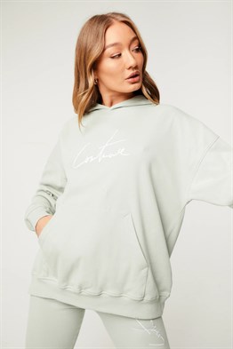 Unisex Oversize Fitilli Kumaş Sweat Su Yeşili