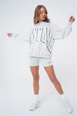 Unisex Oversize Yazı Baskılı ı Sweat Gri-Yeşil