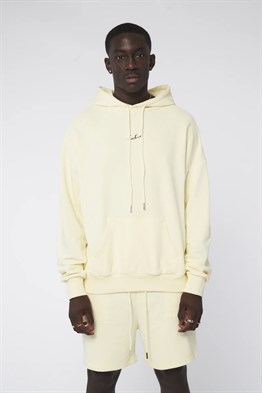 Yıkamalı Plastik Etiketli Kapişonlu  Sweat Sarı