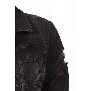 Yırtıklı Likralı Skinny Jean Ceket Siyah Eskitme