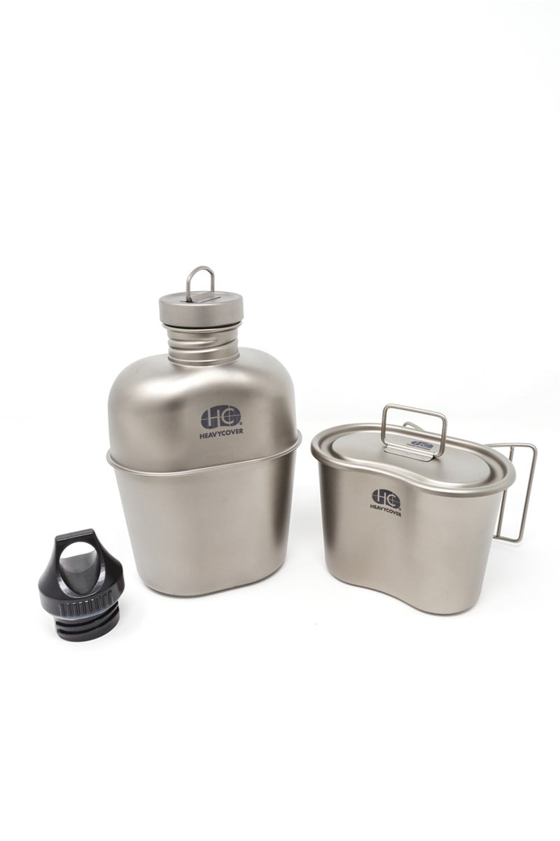Heavy Cover US GI Style Titanium Canteen Mess Kit 37oz (Includes Tritan Plastic and Titanium Canteen Cap)