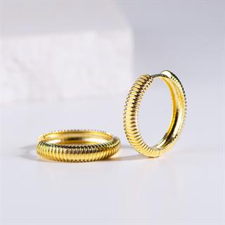 14 Ayar Altın Çizgili Halka Küpe