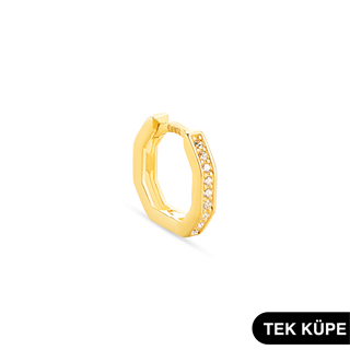 14 Ayar Altıgen Tek Halka Altın Küpe