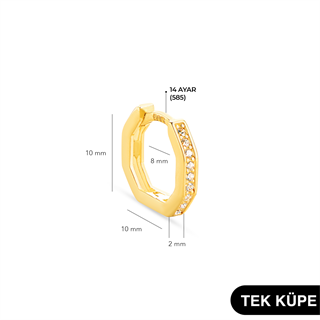 14 Ayar Altıgen Tek Halka Altın Küpe
