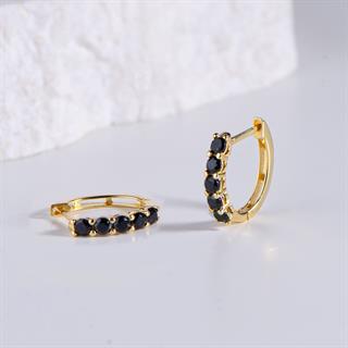 14 Ayar Siyah Taşlı Halka Altın Küpe