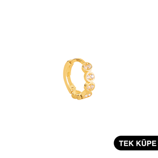 14 Ayar Altın Taşlı Tek Petek Halka Küpe