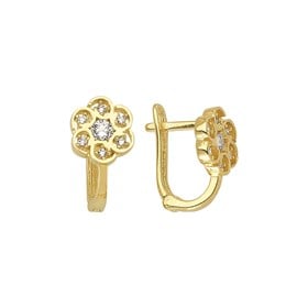 14 Ayar J Model Taşlı Altın Çiçek Küpe