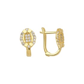 14 Ayar J Model Taşlı Altın Yuvarlak Küpe