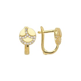 14 Ayar J Model Taşlı Altın Yuvarlak Küpe