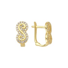 14 Ayar J Model Taşlı Altın Sonsuzluk Küpe