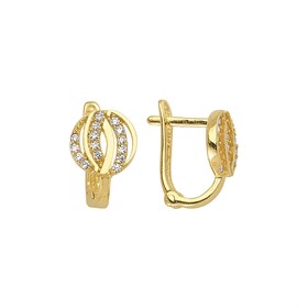 14 Ayar J Model Taşlı Altın Yuvarlak Küpe