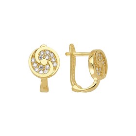 14 Ayar J Model Taşlı Altın Yuvarlak Küpe