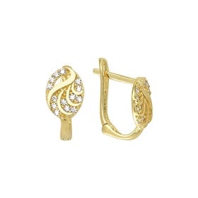 14 Ayar Yaprak Taşlı Altın Küpe