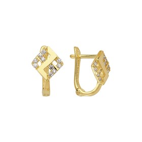 14 Ayar J Model Taşlı Altın Kare Küpe