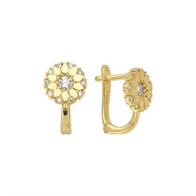 14 Ayar J Model Taşlı Altın Çiçek Küpe