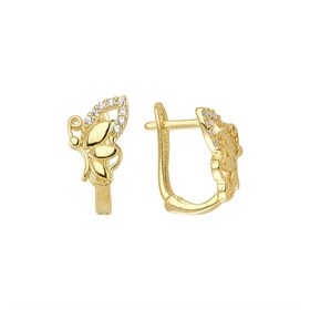 14 Ayar J Model Taşlı Altın Kelebek Küpe